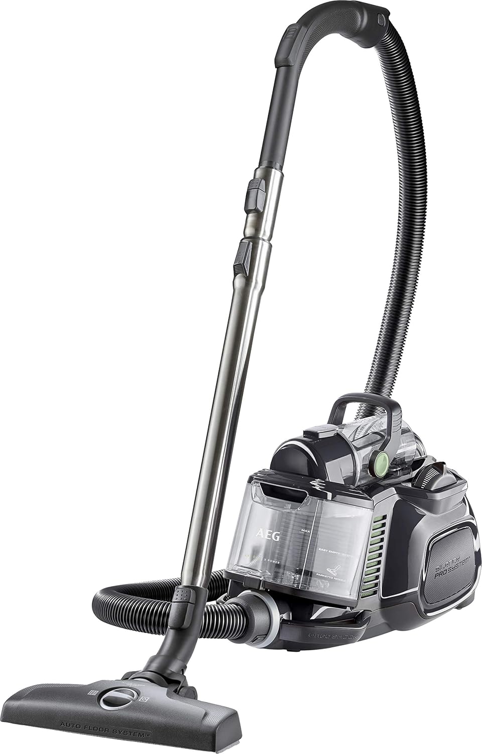 AEG LX7-2-ÖKOX Staubsauger ohne Beutel (55% Recyclingmaterial, inkl. Zusatzdüsen, 750 Watt, 9 m Aktionsradius, 1,4 l Staubbehälter, ergonomischer Handgriff, waschbarer Hygiene Filter, schwarz/grün)