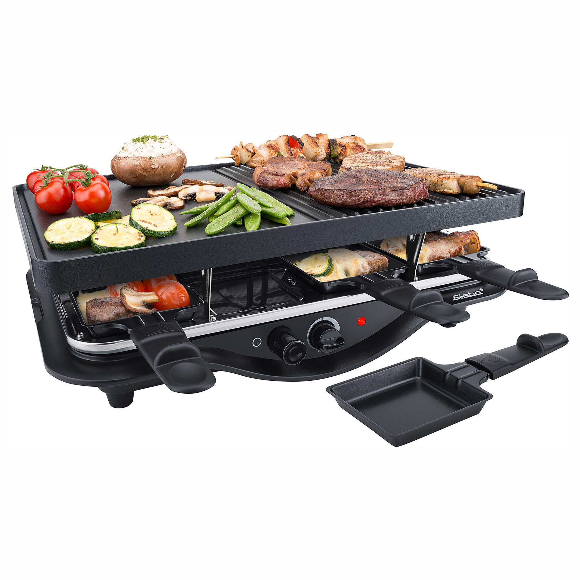 STEBA Guss-Raclette - schwarz - 8 Pfännchen