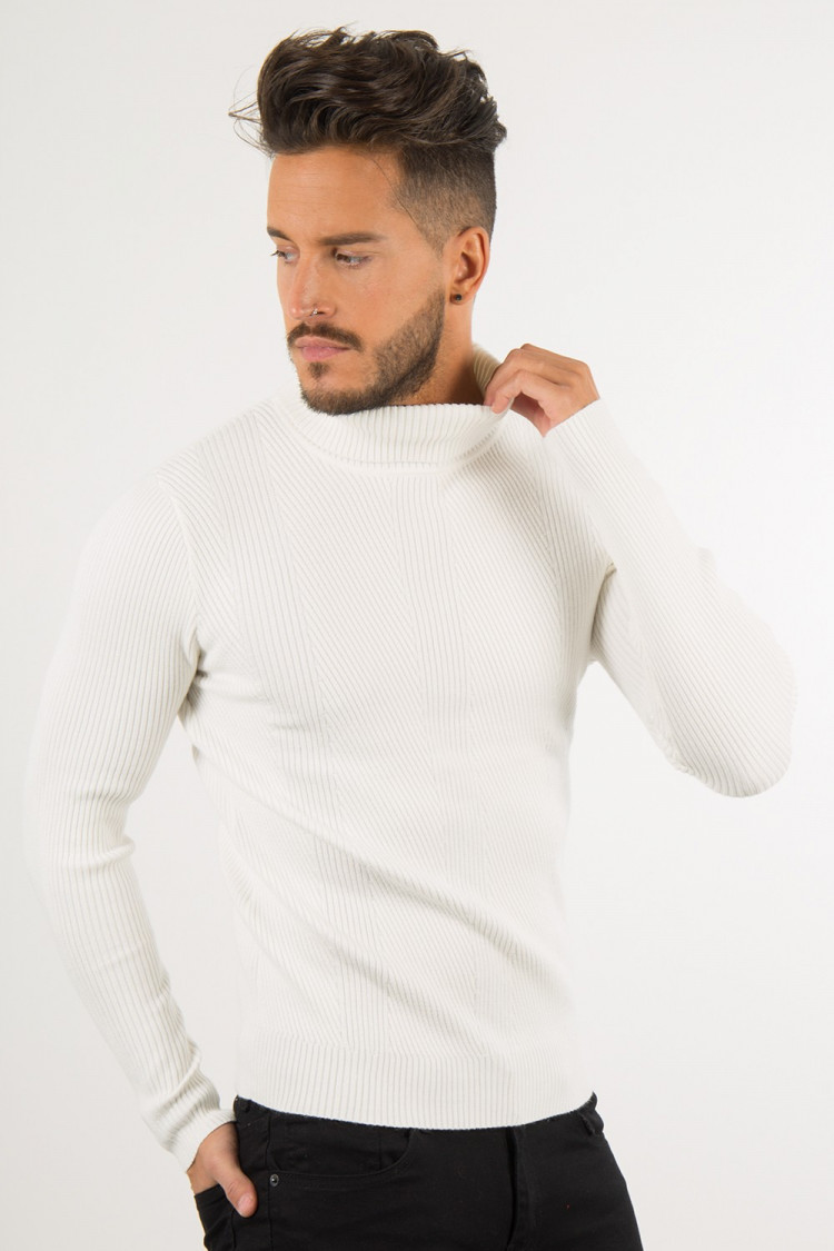 Pull fin à col roulé blanc