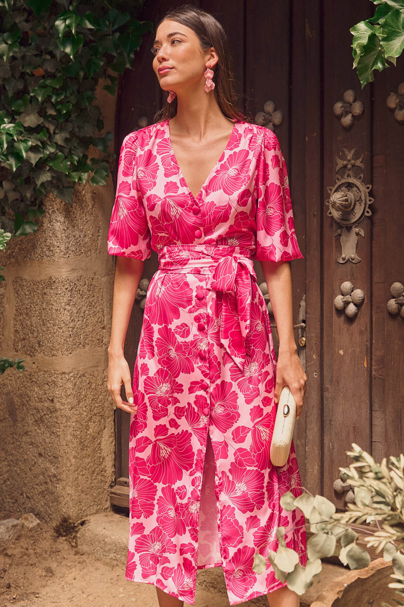 Vestido rosa com botões - Rosa