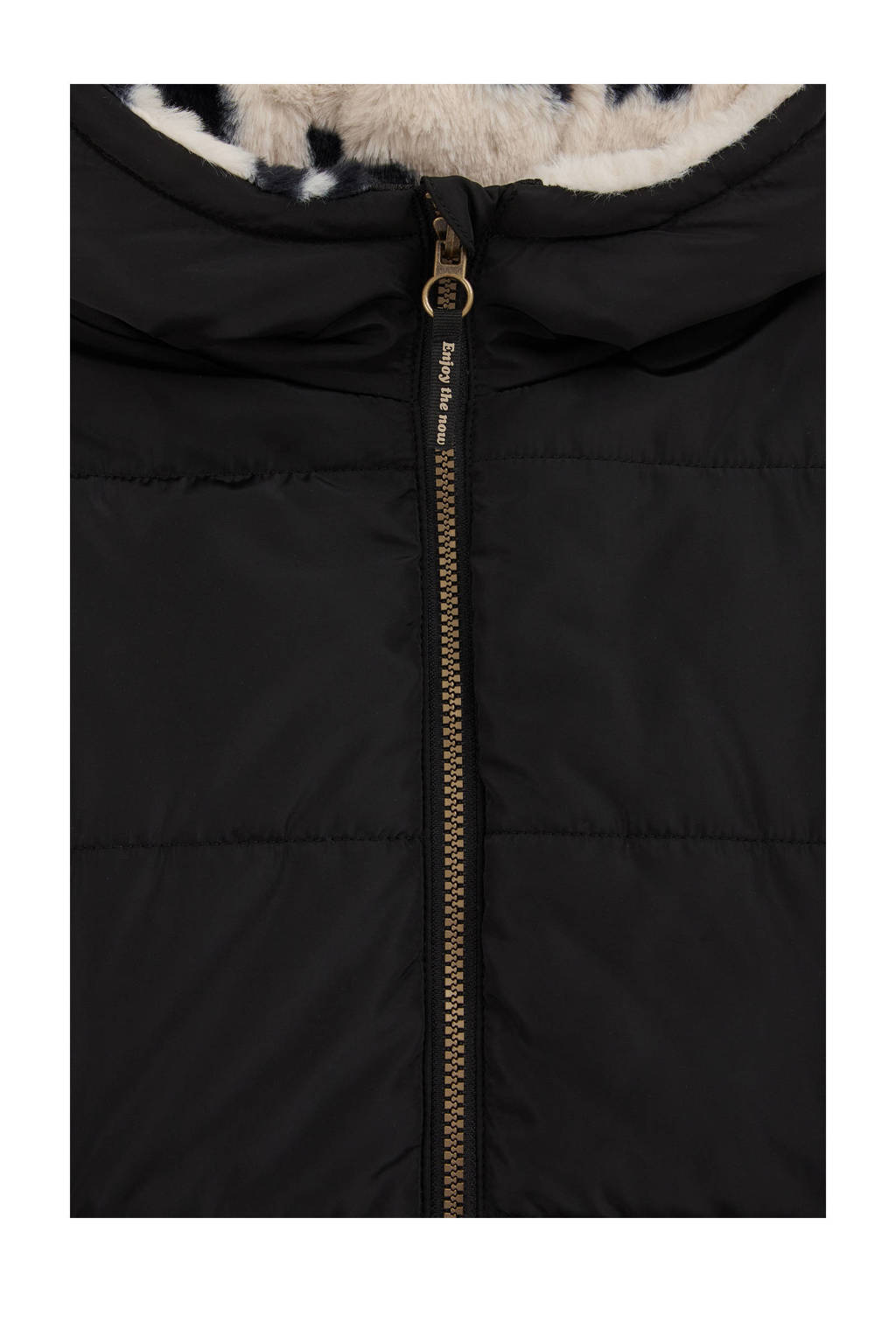 WE Fashion gewatteerde reversible winterjas met all over print zwart/beige
