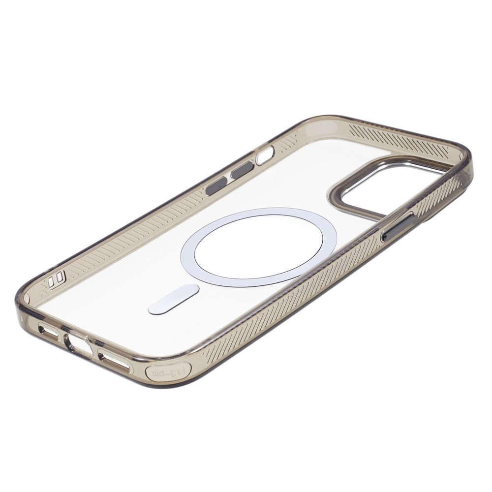 iPhone 14 Pro MagSafe Gummi Case Hülle mit Glitzer Aluminium Kameraschutz - Schwarz / Transparent