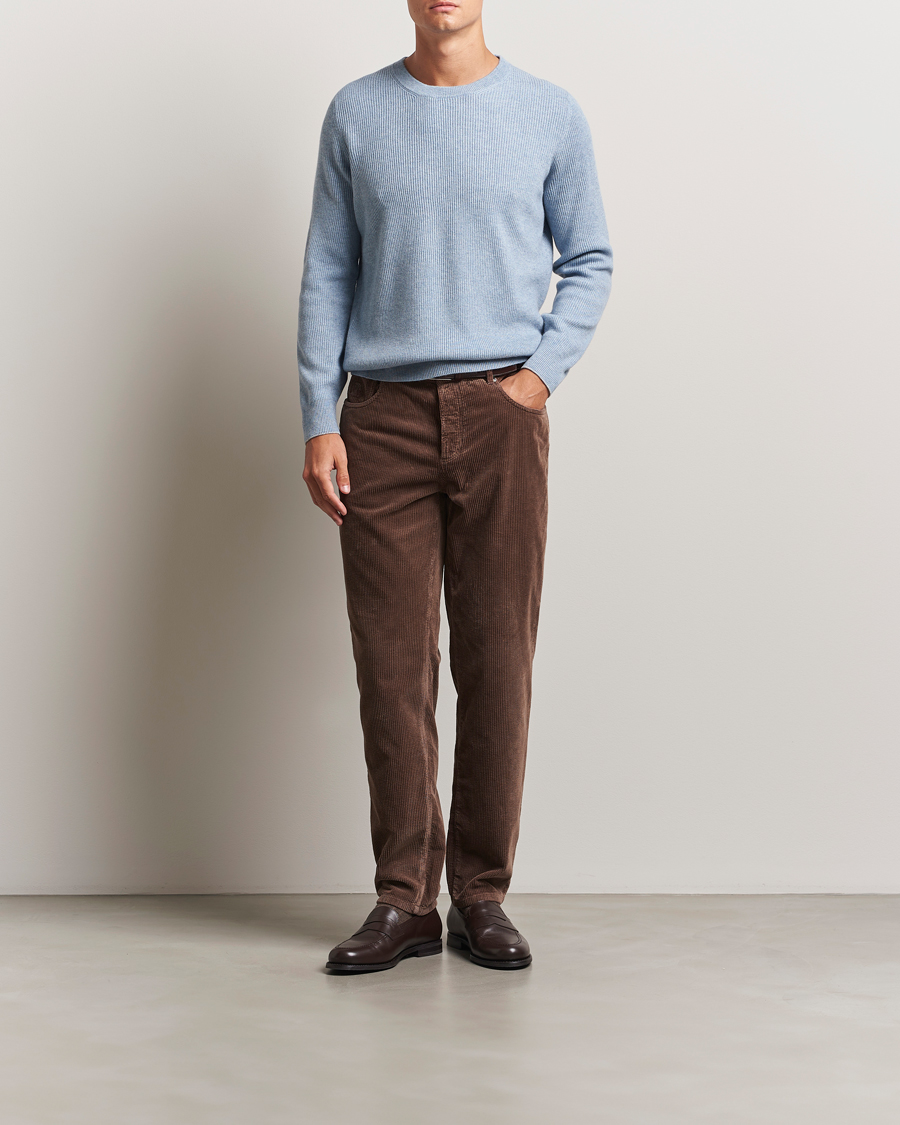 Brunello Cucinelli Cashmere Rib Crew Neck Sweater Light Blue