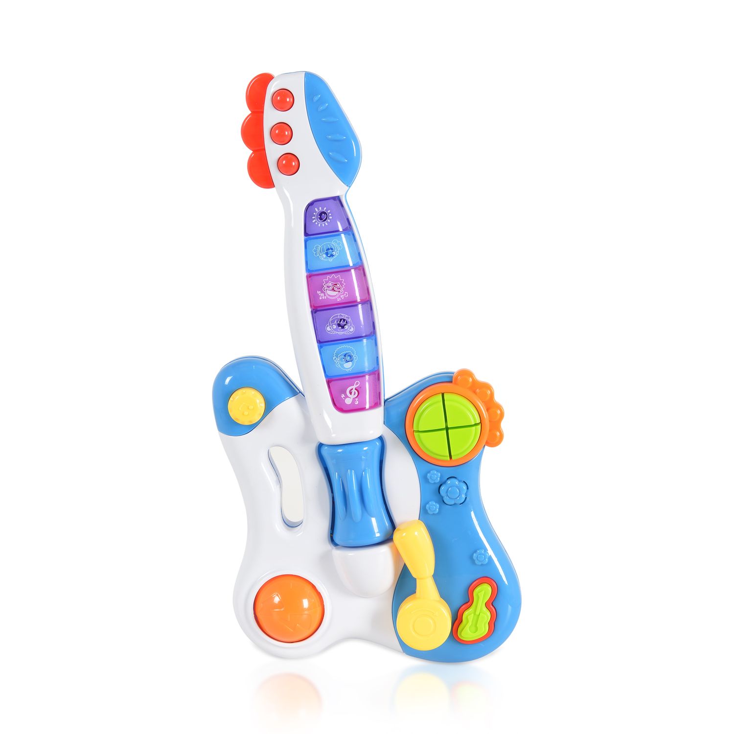 Moni Musikspielzeug Gitarre HE0501 Töne, Melodien, Tasten, Licht, ab 18 Monate blau