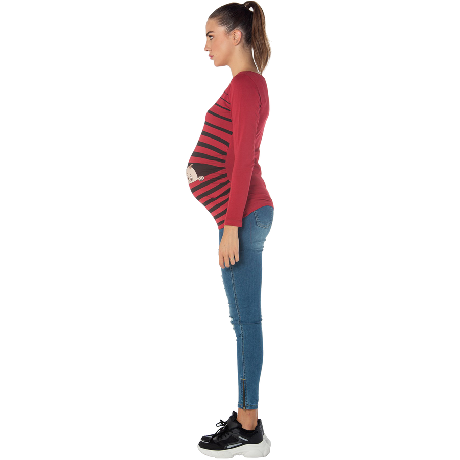 M.M.C. Umstandslangarmshirt Baby Flucht mit Motiv Weinrot