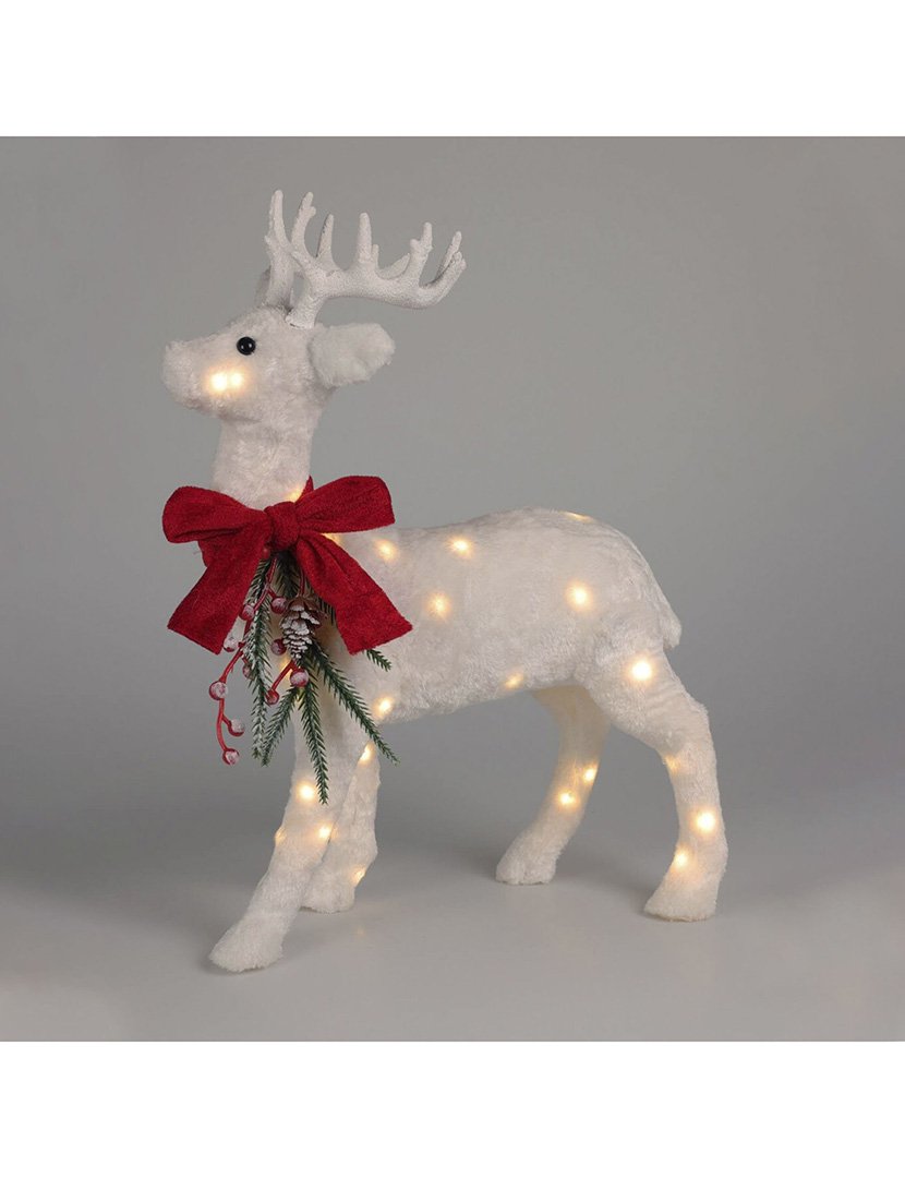 Christmas Decoration - Standing Reindeer with LED Lights and White Fabric 30x30x12cm