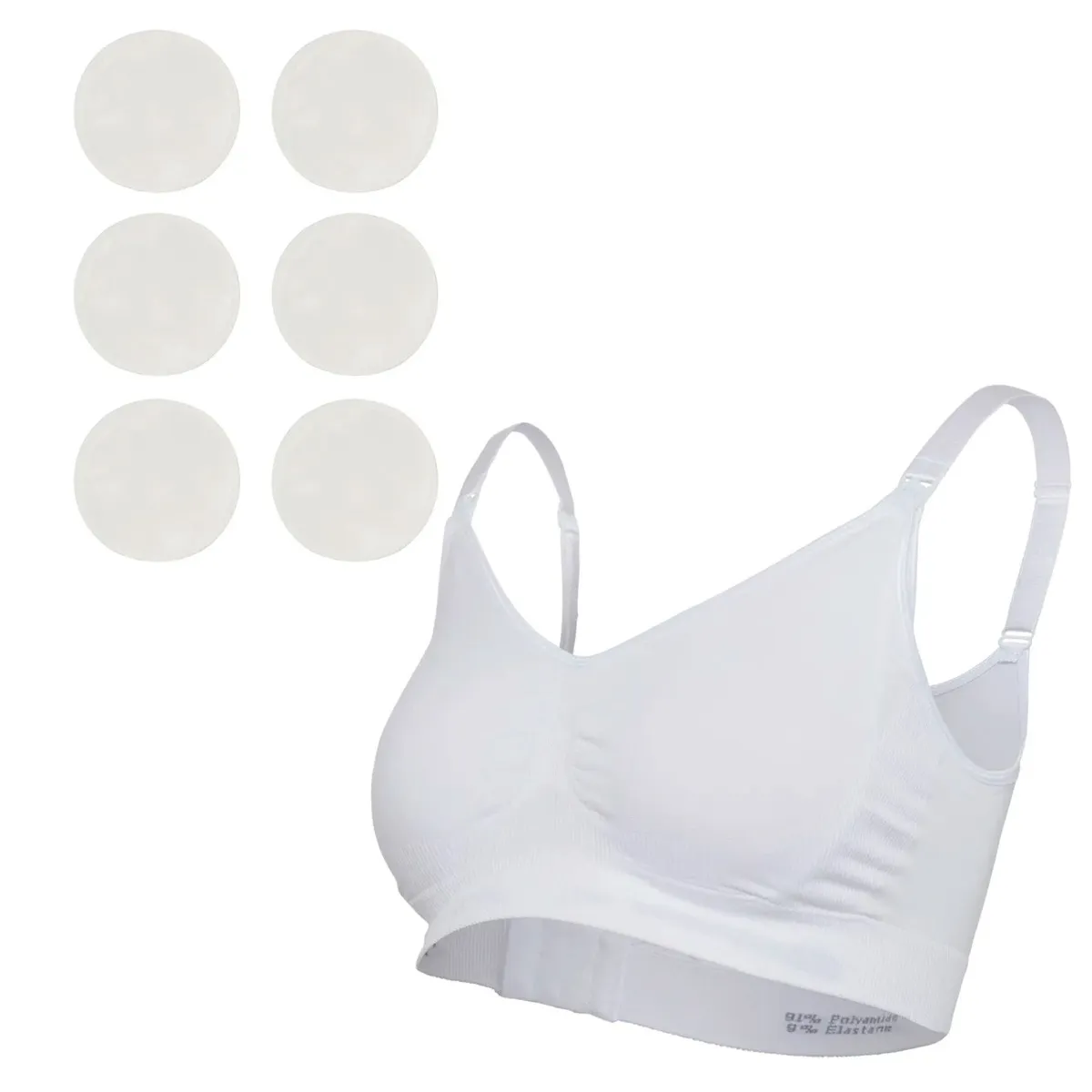 Carriwell Soutien-Gorge d'Allaitement Sans Coutures + Compresses d'Allaitement - Paquet de 6 - Blanc OU Beige OU Noir