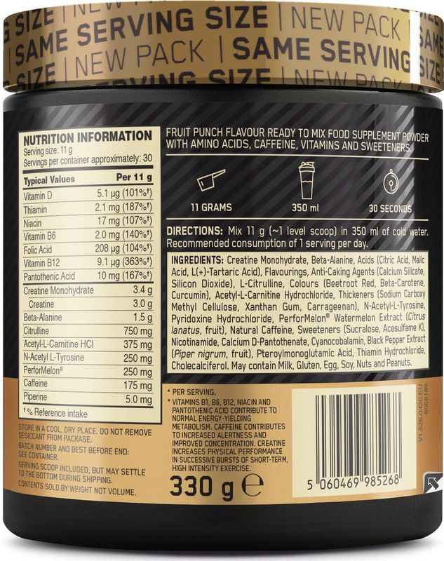 Optimum Nutrition Gold Standard Pre Workout - Fruit Punch - Pre-Workout - 330 gram (30 doseringen)