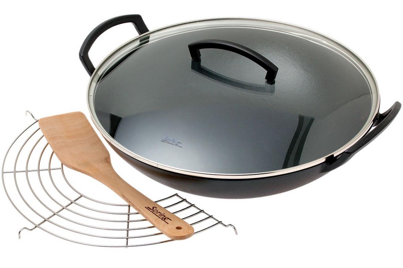 Spring wokpan gietijzer met glazen deksel, 35 cm