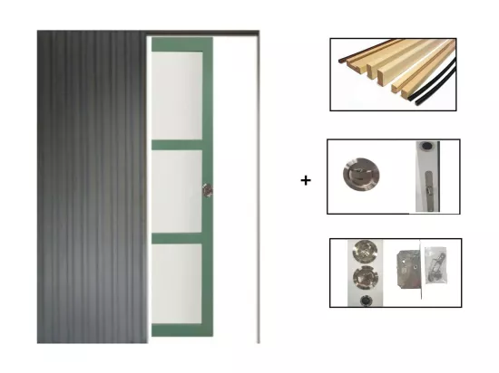 Porte Coulissante Vert Vitree H204 X L73 + Systeme De Galandage Et Kit De Finition Inclus Gd Menuiseries