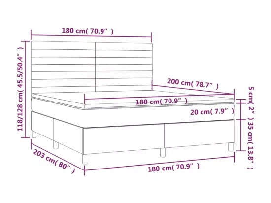 Sommier tapissier avec matelas et LED Taupe 180x200 cm Tissu