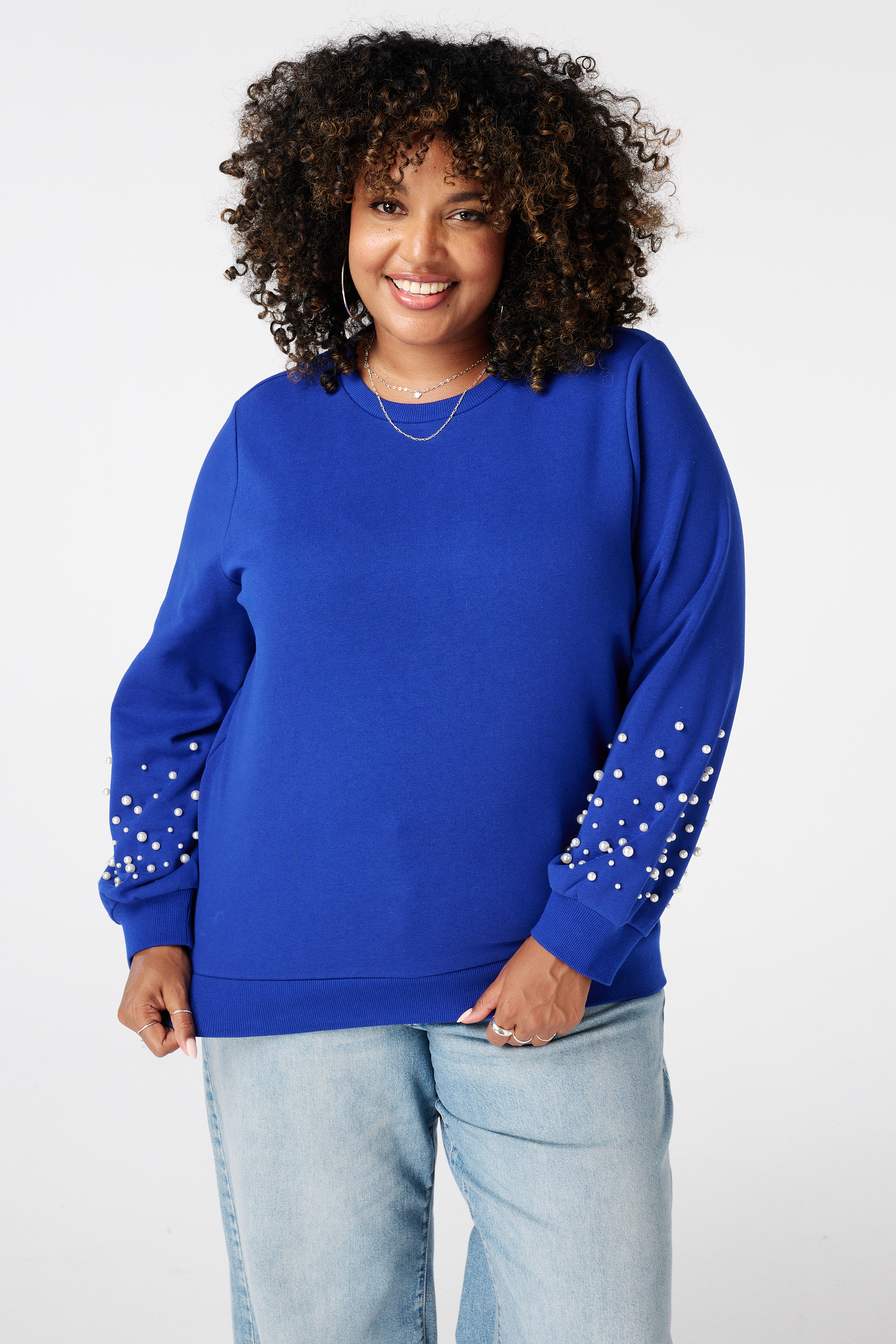 Sweater met parel detail Kobalt blauw