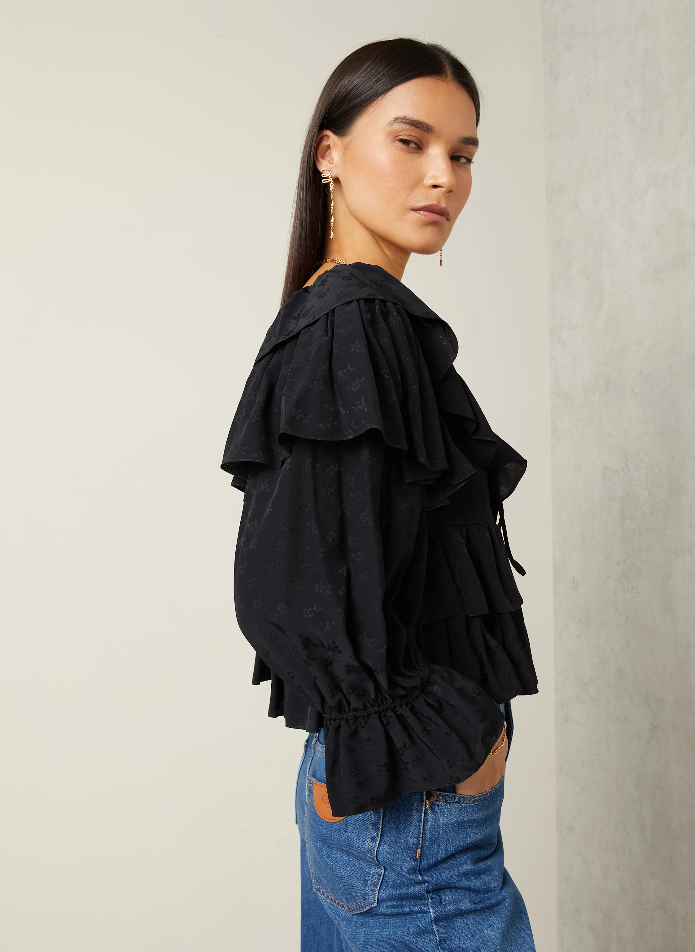 Chloé Cropped-Bluse mit 3/4-Arm und Rüschen