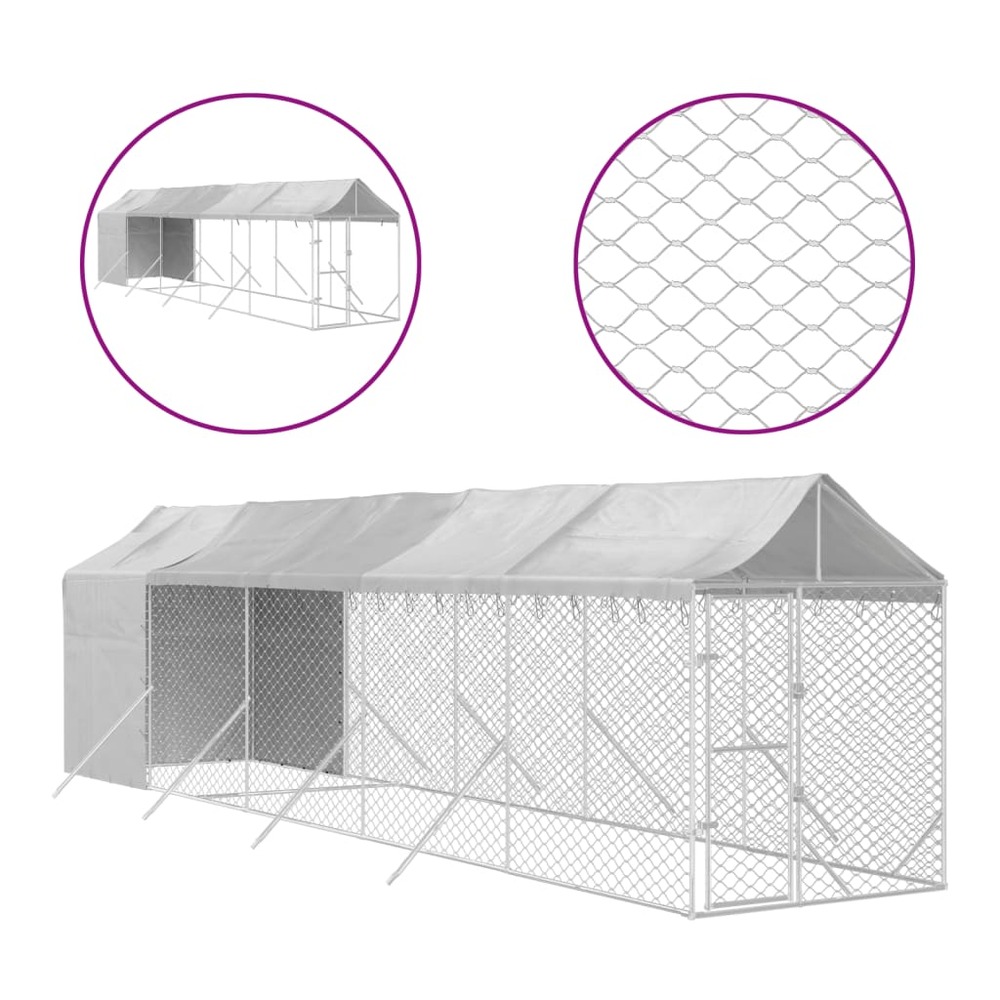 Chenil d'extérieur pour chiens avec toit argenté 2x10x2,5 m