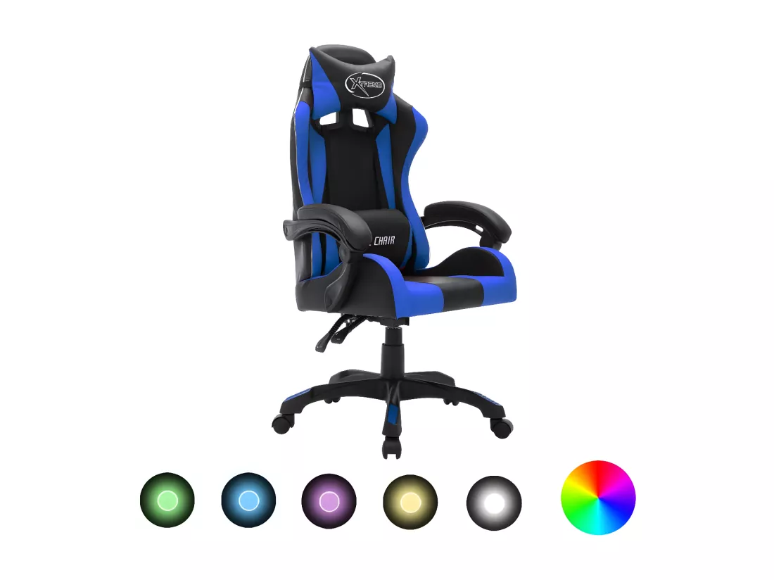 Fauteuil de jeux vidéo avec LED RVB Bleu et noir Similicuir