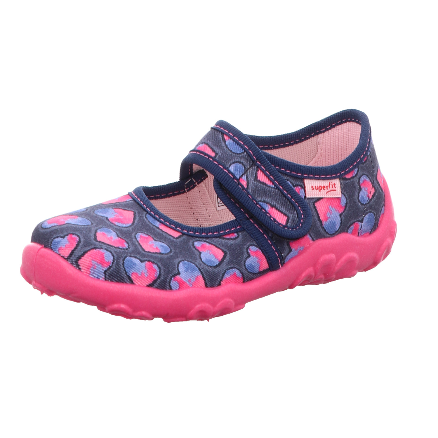 Superfit Mädchen-Hausschuh BONNY Herz-Muster Blau-Pink