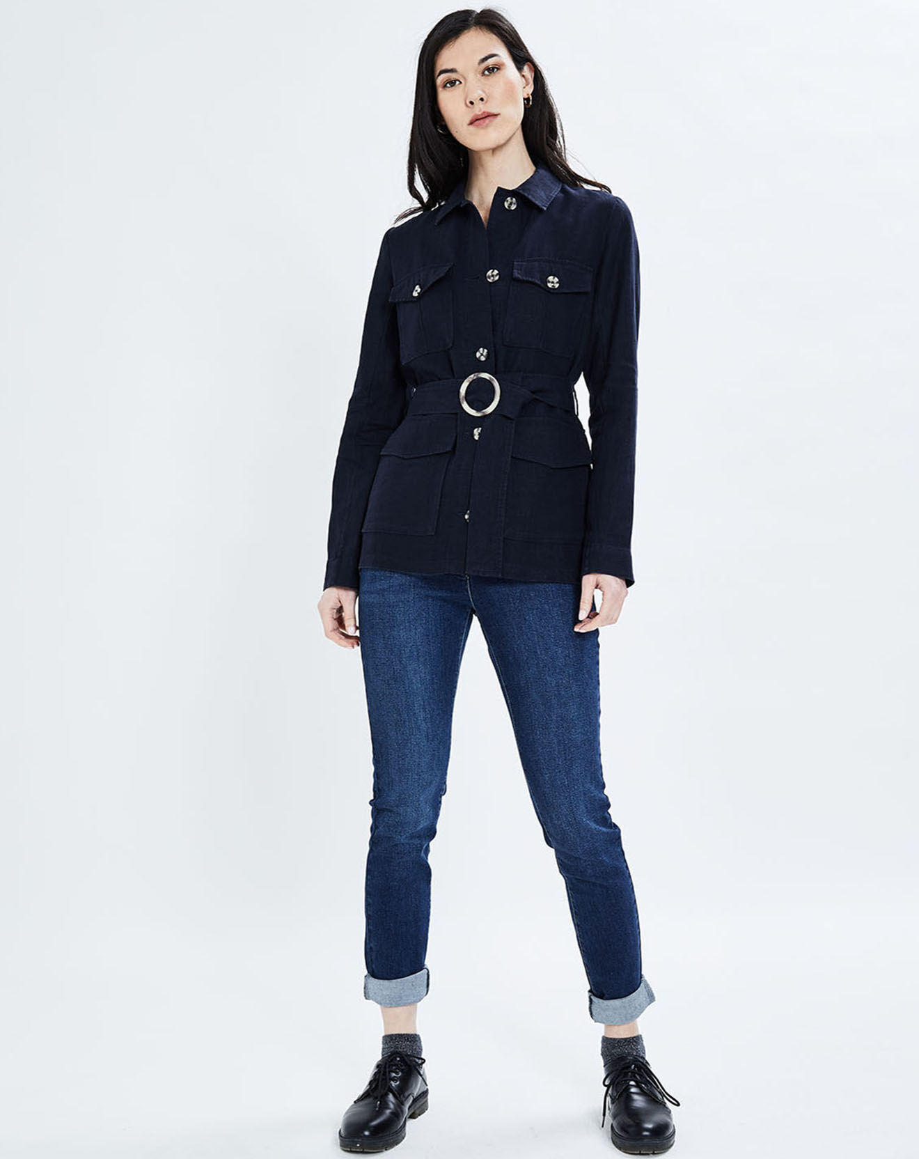 Caroll Veste Saharienne 100% Lin Vittoria B marine