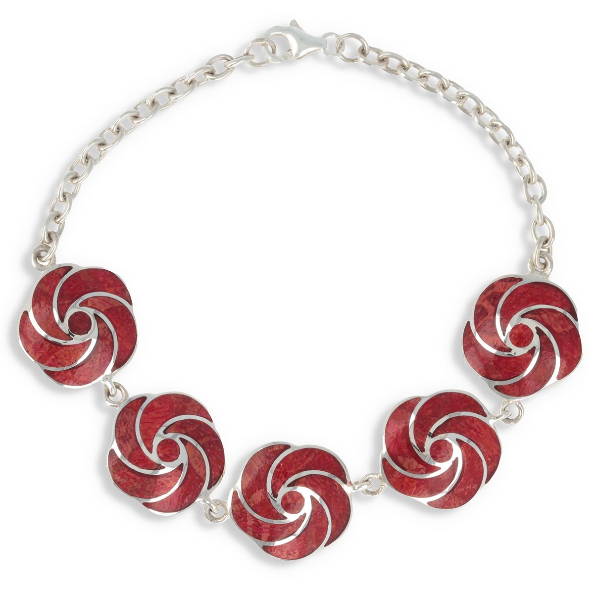 Bracelet ADEN en fleur de corail effet spirale sur chaîne argent 925 millième