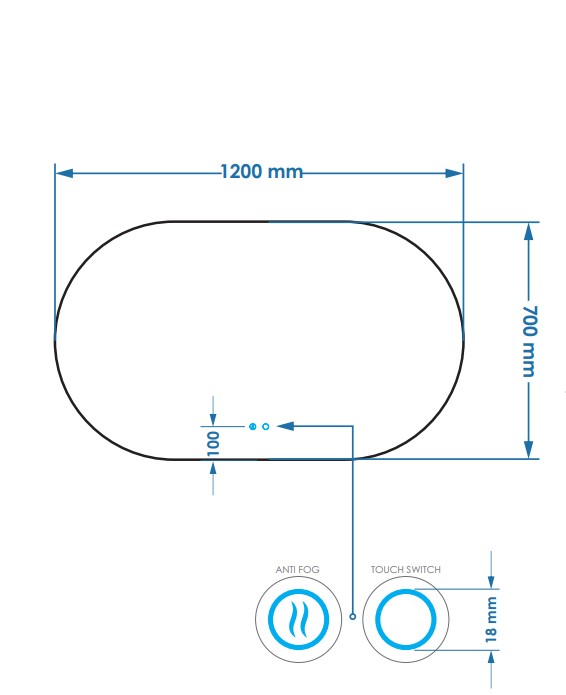 Gliss Design Orion spiegel horizontaal met LED-verlichting en verwarming 120x70cm