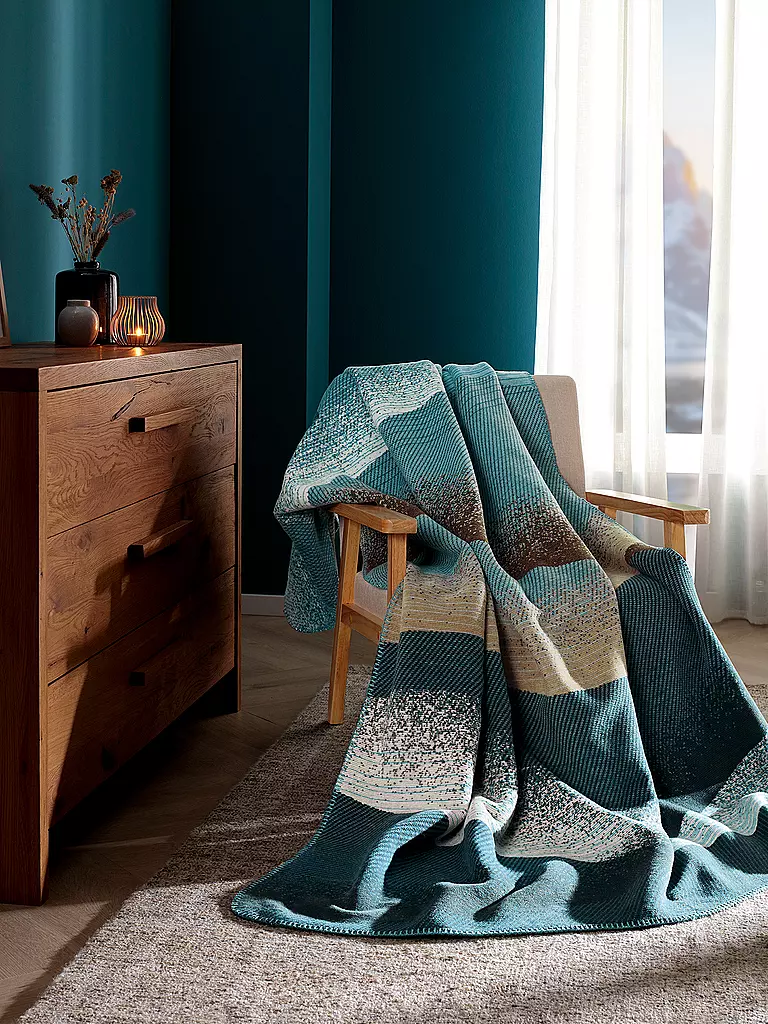 BIEDERLACK Wohndecke 150/200cm WINTER OCEAN Ocean Wave petrol