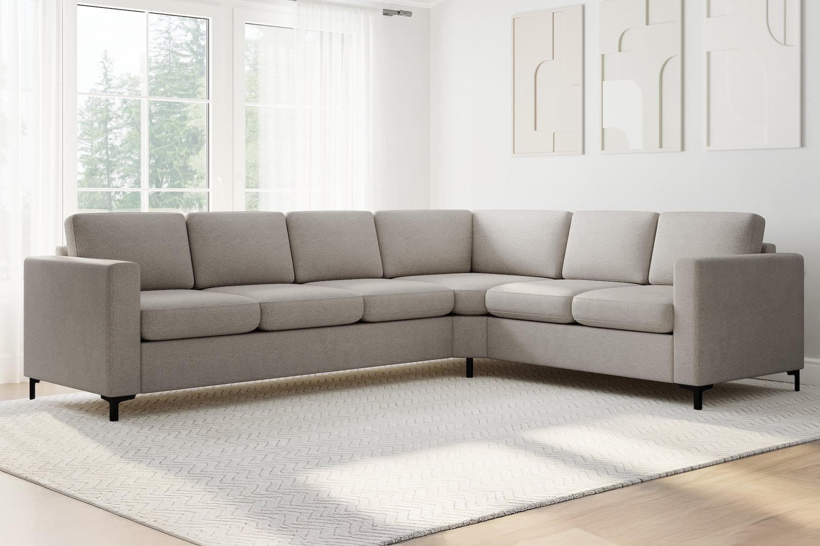 Ask hjørnesofa 32 hjørnesofa. Big hjørnemodul. Tekstil Nordic 16 Ash med sorte metallben