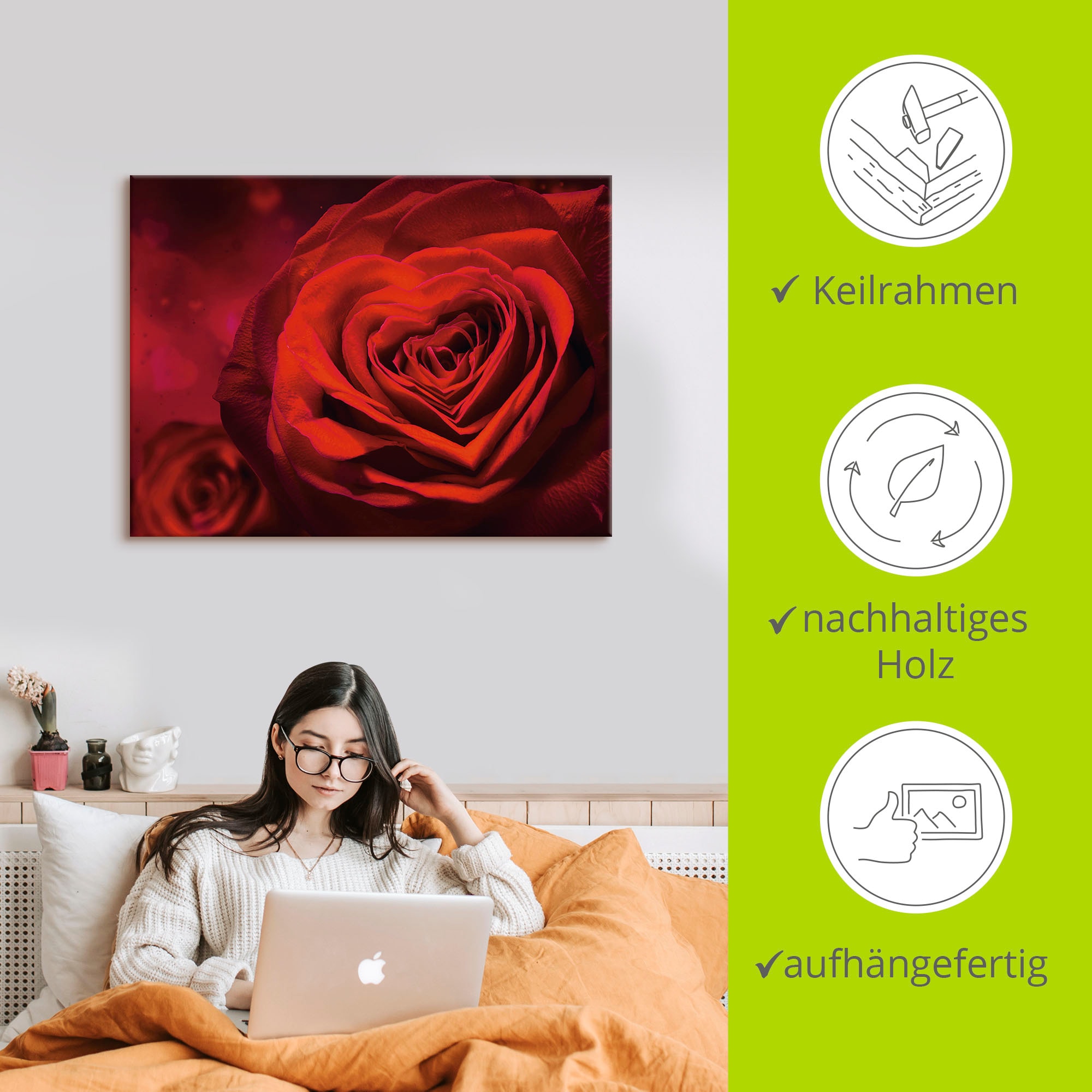 Artland Leinwandbild »Valentinseinladung mit Herzen und Rosen« Blumen 1 Stk. tlg. als Leinwandbild, Poster, Wandaufkleber in verschied. Grössen