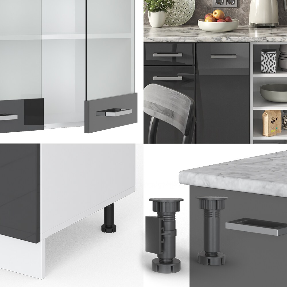 Vicco Küchenzeile Küchenblock Einbauküche R-Line 240 cm Weiß Anthrazit Arbeitsplatte Hochglanz