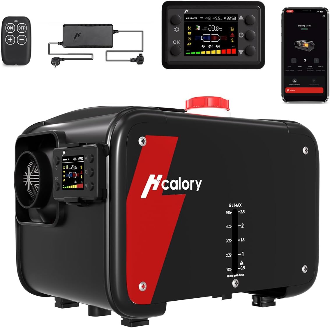 8kW Luft Dieselheizung, 12V/24V DC & 240V AC Diesel Standheizung 0,12–0,45 L/h mit APP & Adapter, 18% höhere Verbrennungseffizienz,10-Stufen-Temperaturregelung, Automatik-Start-Stopp für Auto,LKW,2025