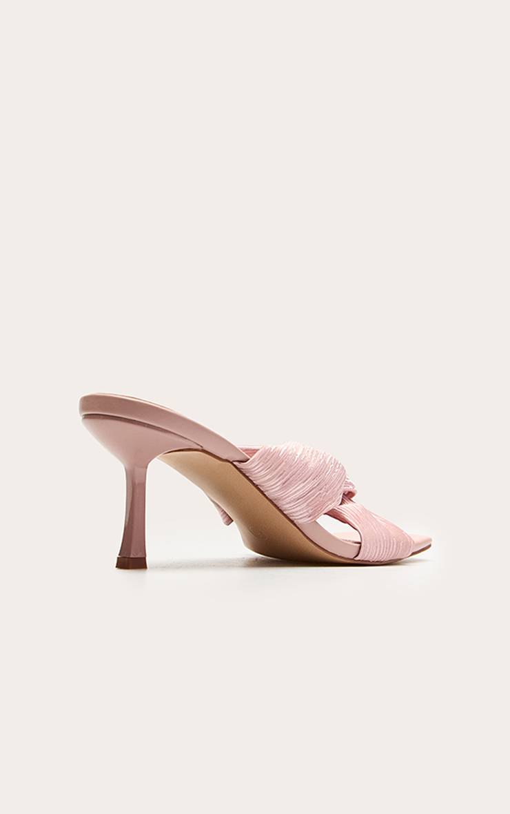Rose Mules À Talon Chaton Avec Détail Torsadé Plissé
