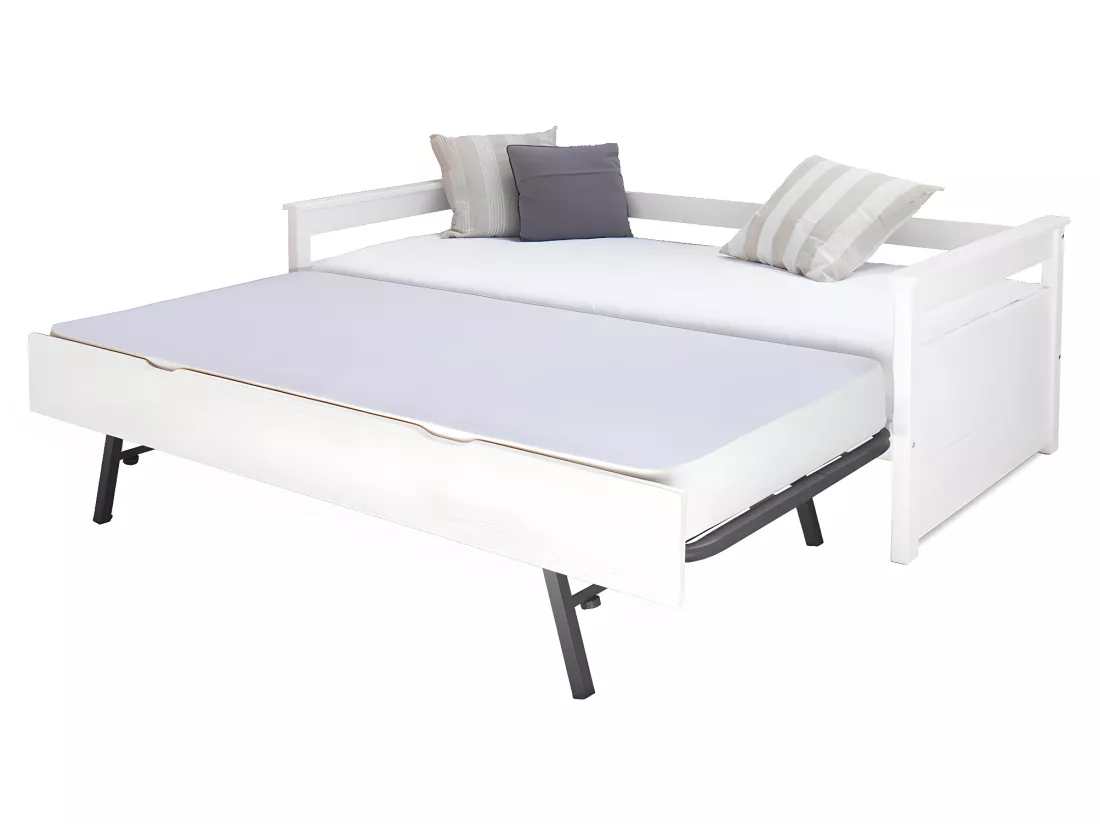 Pack lit gigogne avec 2 matelas 90x190 cm bois massif blanc IZAO