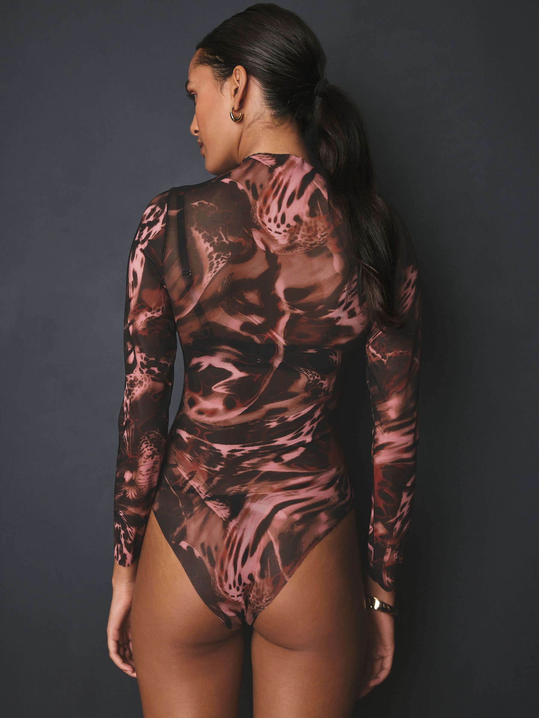 Dierenprint - Mesh High Neck Top