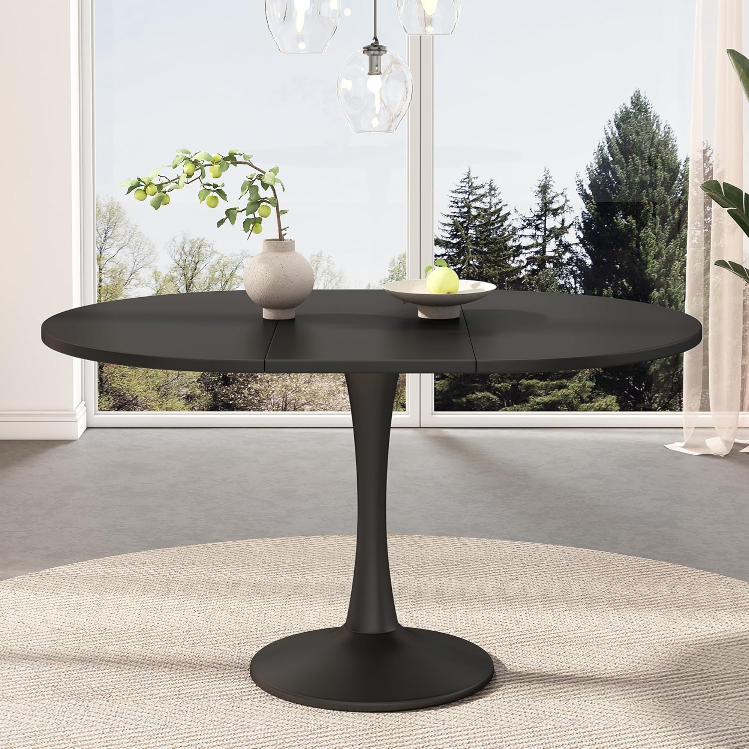 Runder Esstisch ausziehbar 100/140 x 40 x 75 cm, Esszimmertisch/küchentisch für 2-6 Personen, Stilvoller Couchtisch/Holztisch, Runder tisch/ausziehtisch für Küche, Wohnzimmer, Esszimmer (Schwarz) KQ0869076