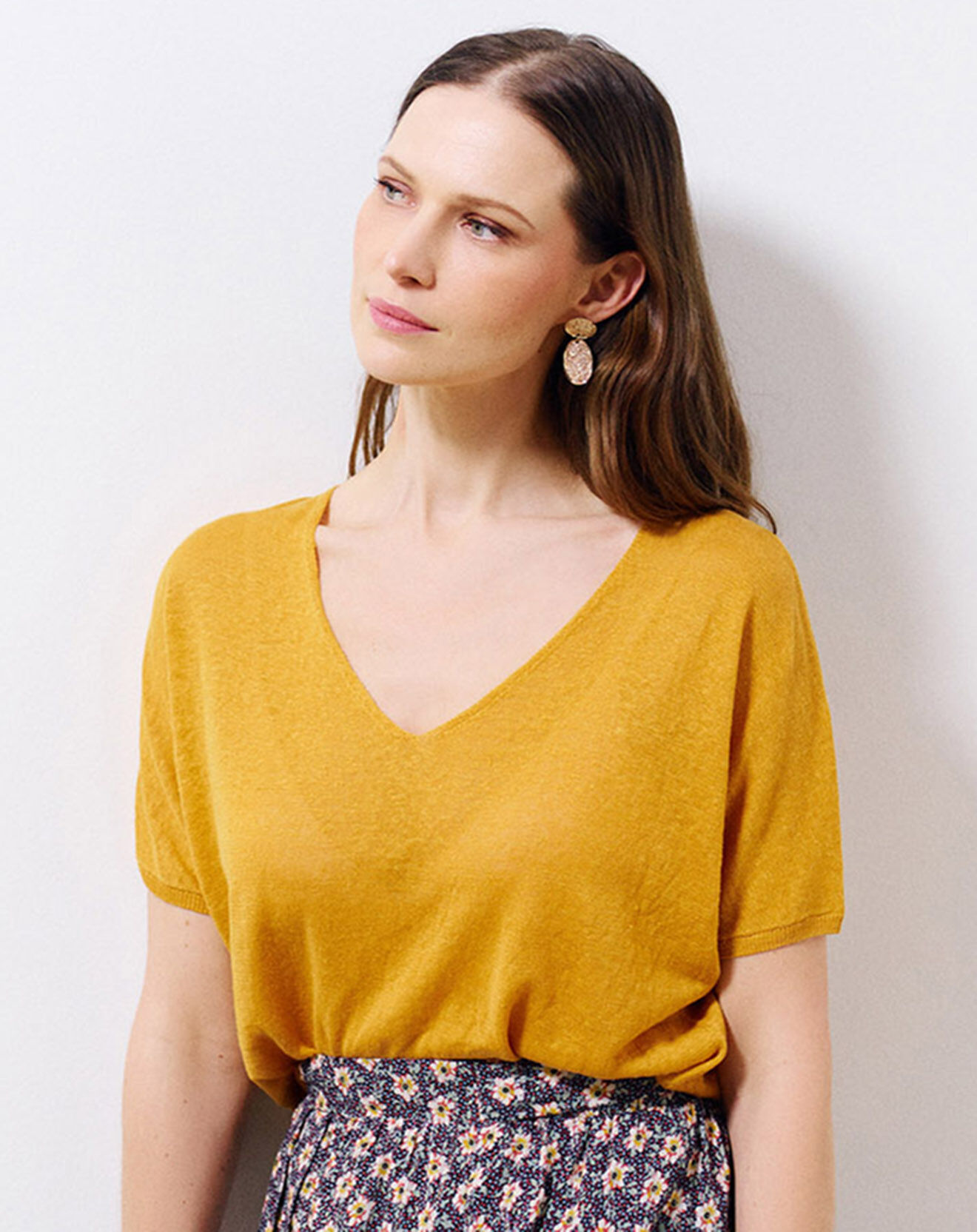 Caroll Pull manches courtes 100% Lin Milane safran