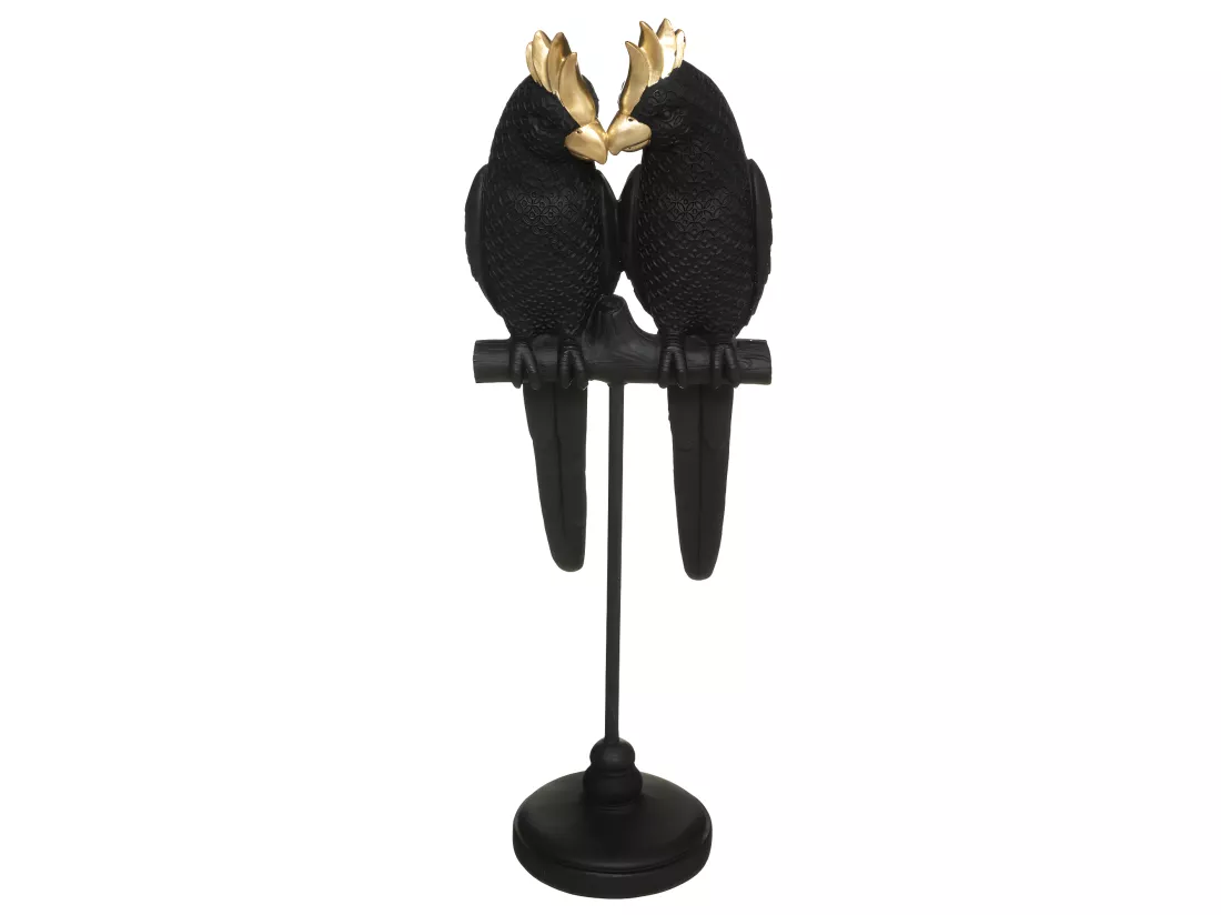 Objet décoratif Couple d'Oiseaux sur perchoir en résine H 35 cm