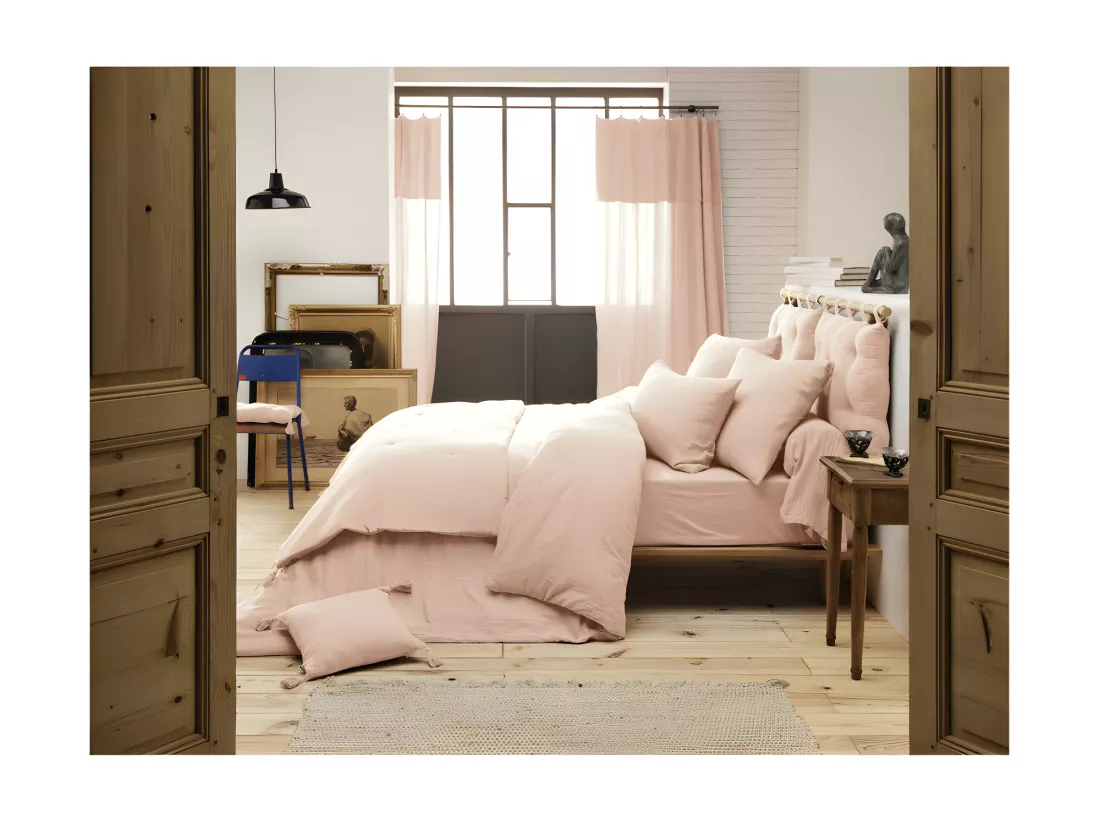Housse de traversin L. 185 cm double gaze de coton rose - PEPA 3
