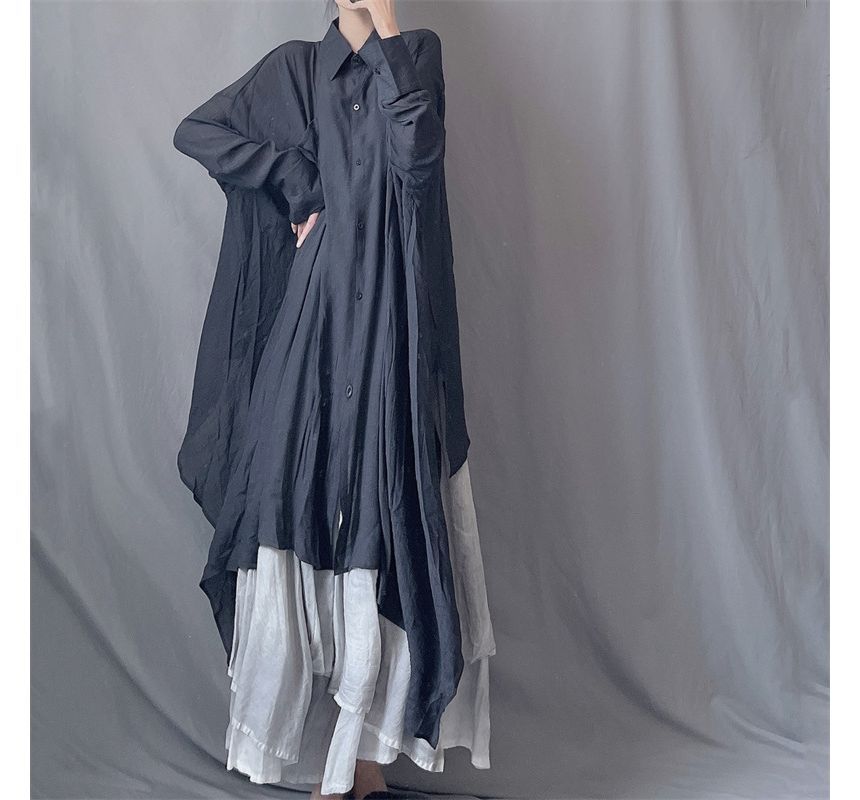 Brigitte - Asymmetrische maxi-jurk met lange mouwen