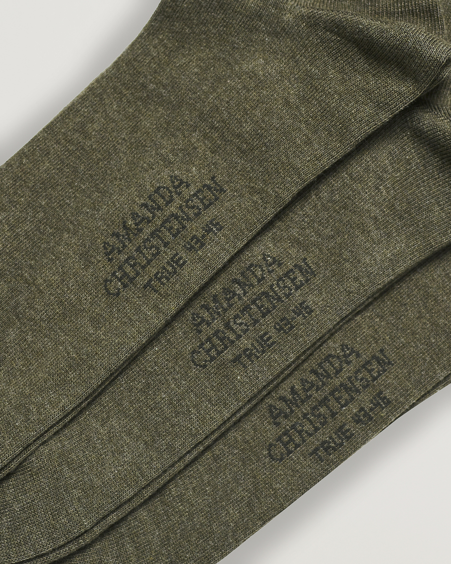 Amanda Christensen 3-Pack True Cotton Socks Olive Melange
