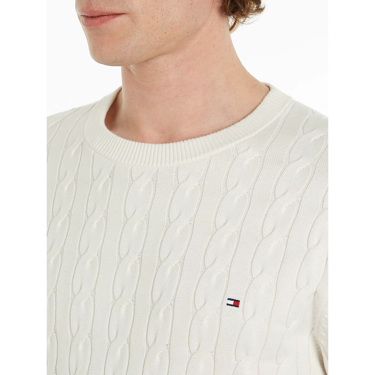 TOMMY HILFIGER<br>Suéter com gola redonda em malha texturizada