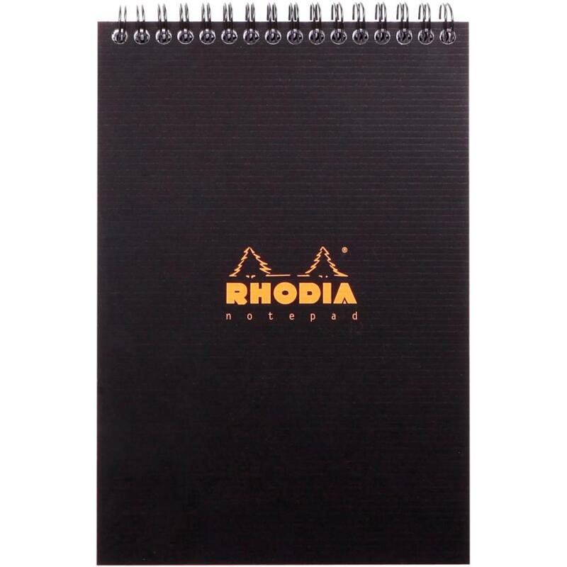 Notepad Rhodiactive 90g reliure intégrale A5 14,8x21 cm 160 pages ligné microperforé - Noir