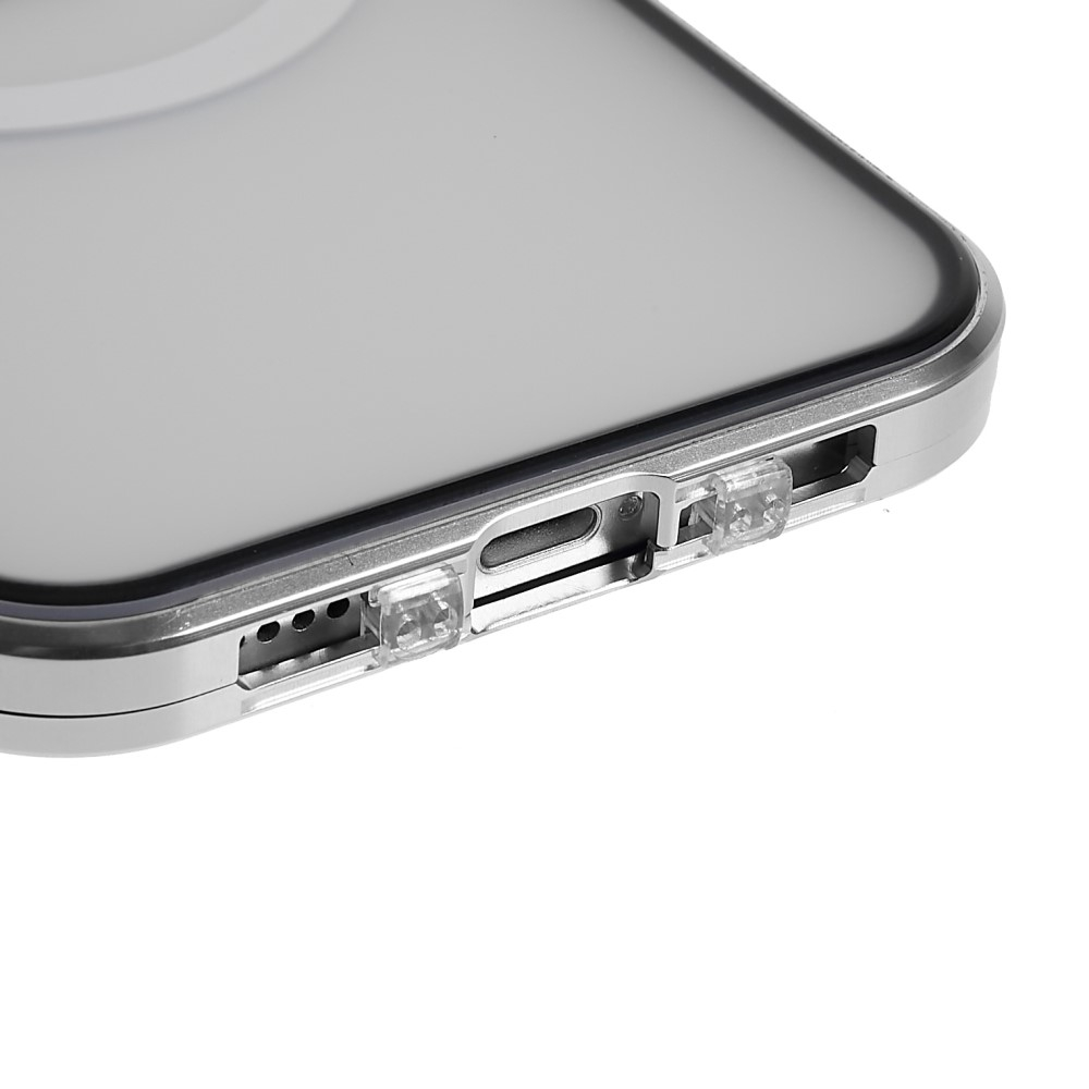 iPhone 12 MagSafe Magnetische Alu Schutzhülle mit Panzer Glas Backcover   Display- / Kameraglasschutz (Magnet-Technologie) - Silber