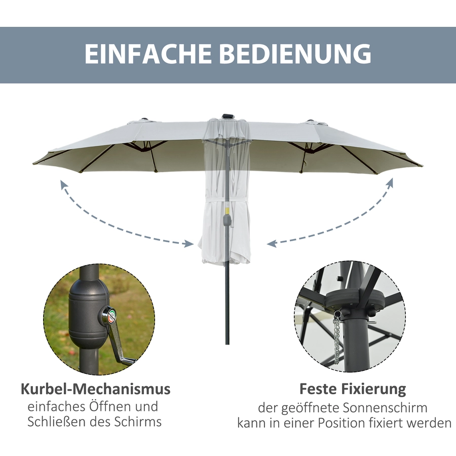 Outsunny Sonnenschirm mit Solar-LED-Leuchte hellgrau