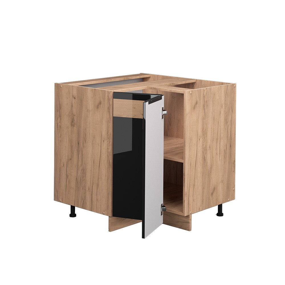 Vicco Eckunterschrank Küchenschrank Küchenmöbel Fame-Line Eiche Schwarz 81 cm modern Hochglanz