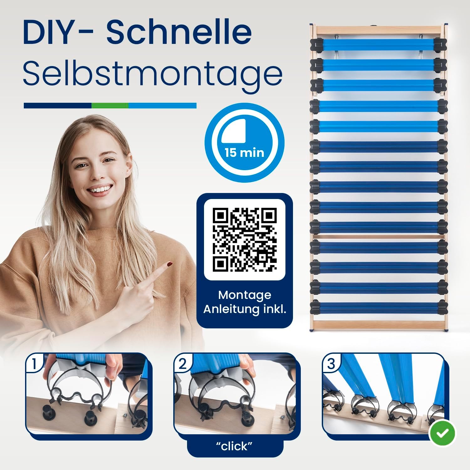 Good Side® DIY Lattenrost 80x200 cm ergonomisch [verstellbares Kopfteil] Made in Germany | Lattenroste bis 300 kg | Lattenrost 80x200cm | Lattenrost verstellbar | Bed Slats | Latenrost aus 14 Leisten