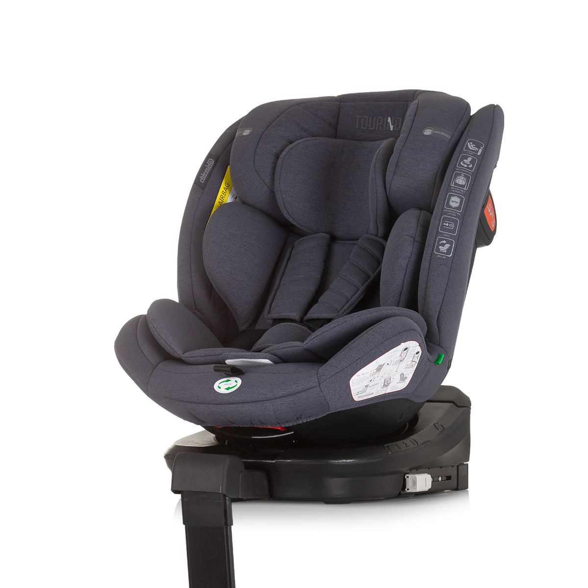 Chipolino Kindersitz Tourino i-Size (40-150cm) Isofix, höhenverstellbar, drehbar dunkelgrau