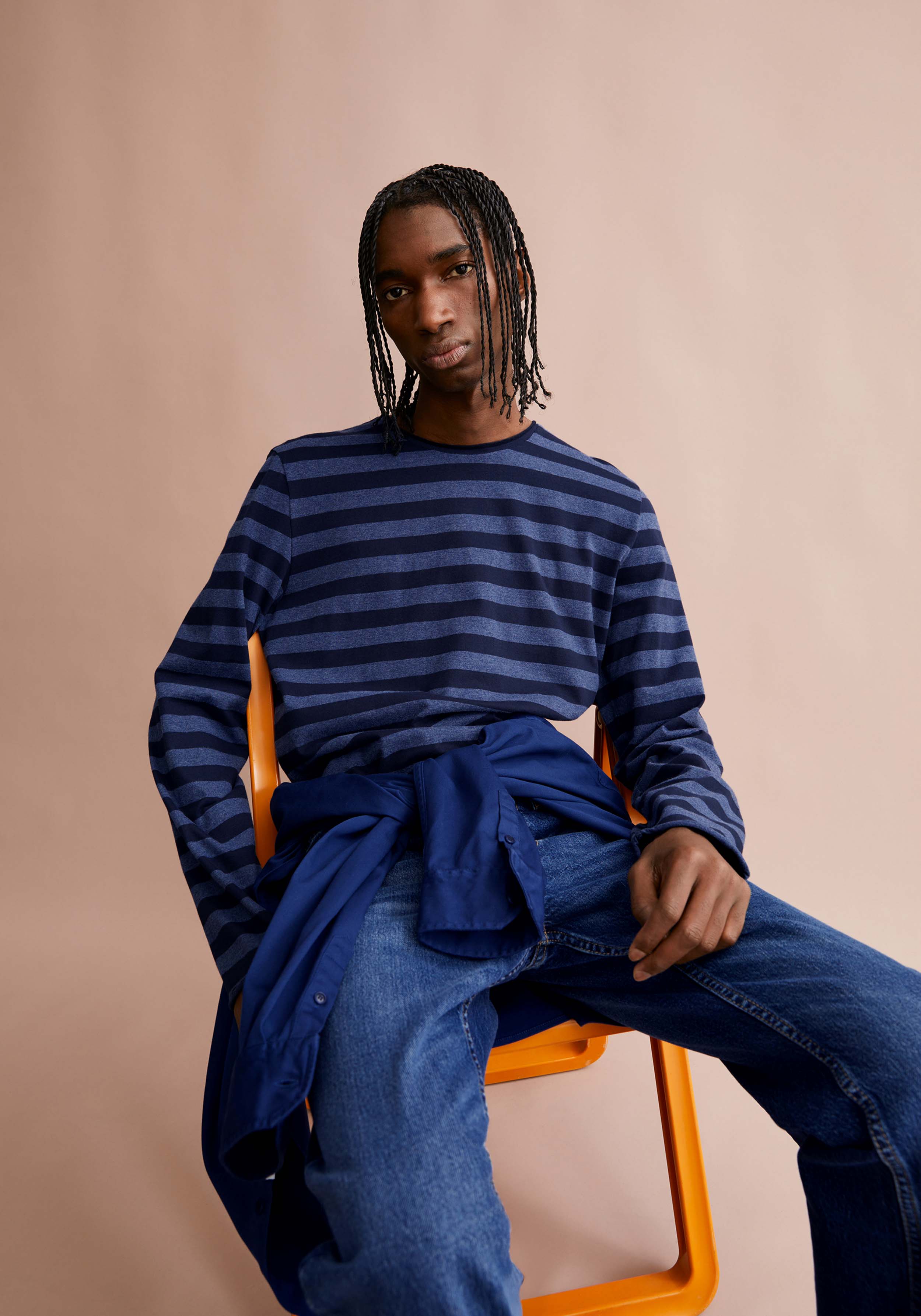 Armedangels Longsleeve Maarkos Stripes Blue Melange-Night Sky