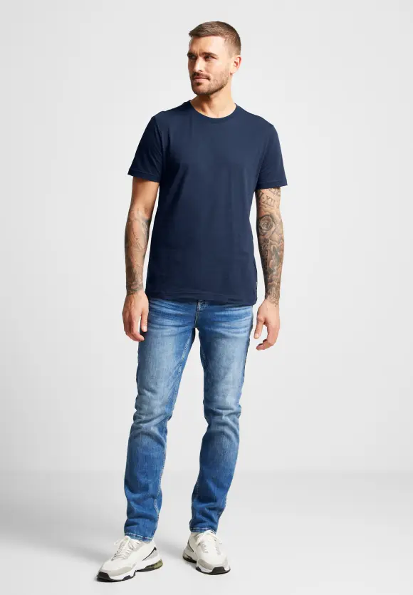 Basic T-Shirt in Unifarbe - navy blue