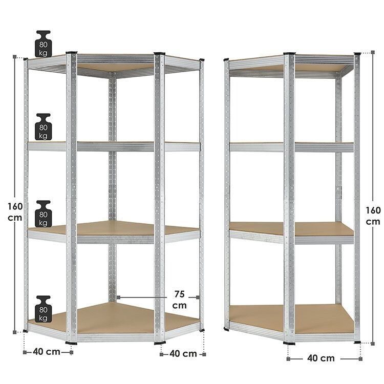 Juskys Lageregal Corner Easy 160 x 75 x 40-75 cm | 320 kg | 4 Böden | Schwerlastregal Metall
