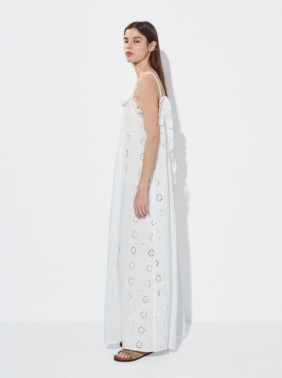 Vestido Largo Con Bordados - Blanco