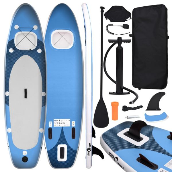 vidaXL Conjunto Prancha de Paddle Sup Insuflável 330x76x10 cm Azul Mar - 93385