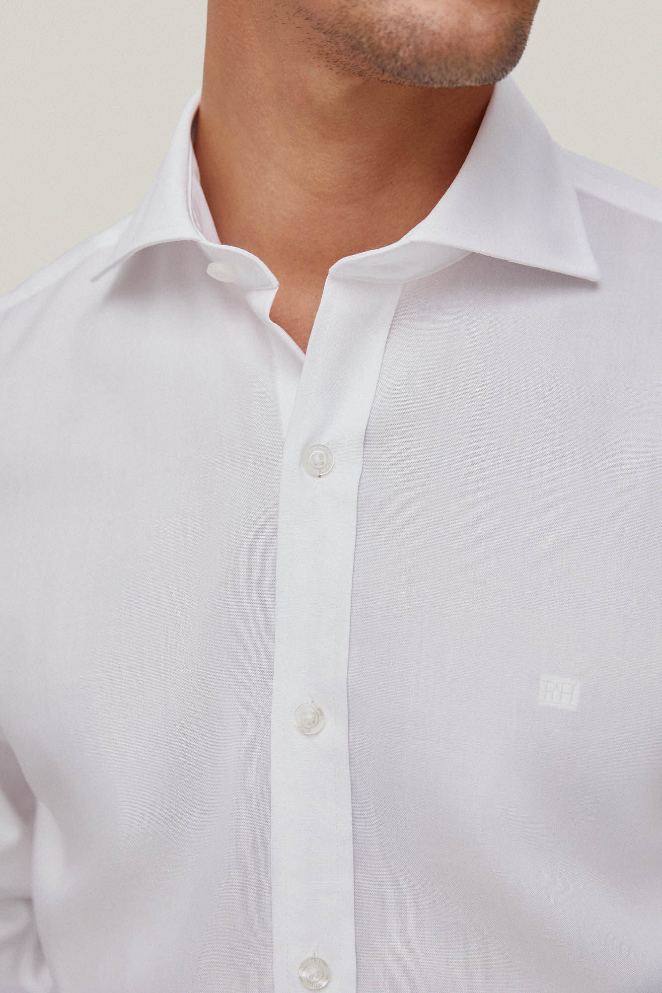 Camisa vestir pinpoint liso non iron + antimanchas - Blanco
